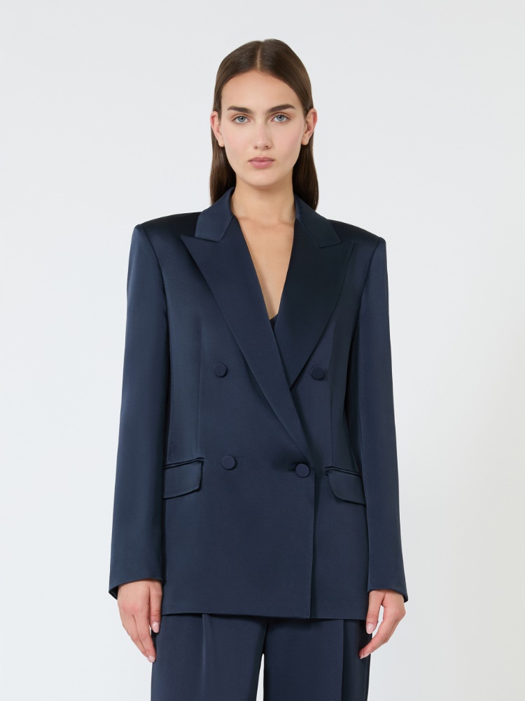 Double-breasted envers satin blazer - MIDNIGHTBLUE - 2