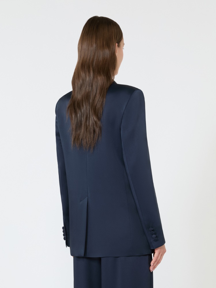 Double-breasted envers satin blazer - MIDNIGHTBLUE - 3