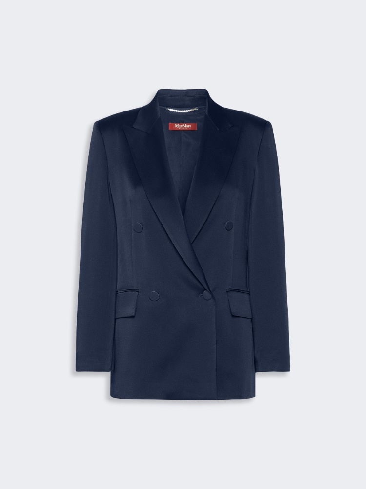 Double-breasted envers satin blazer - MIDNIGHTBLUE - 5