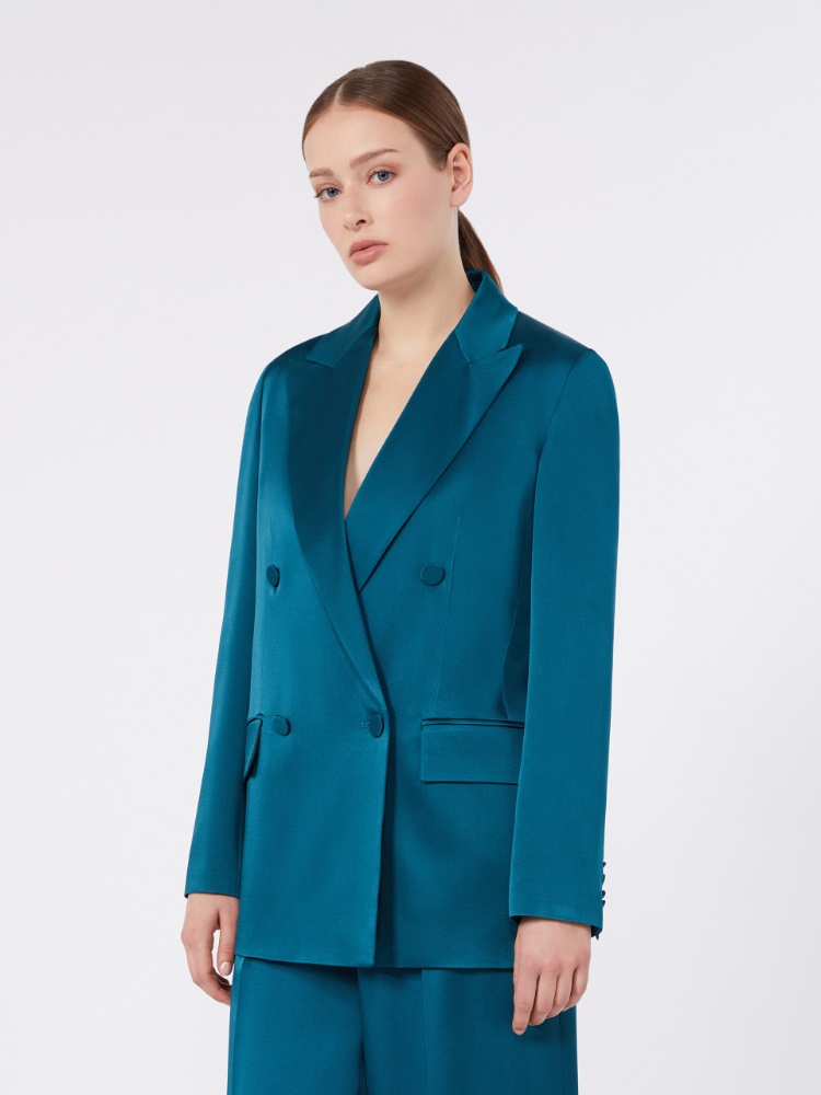 Double-breasted envers satin blazer - OIL - 2