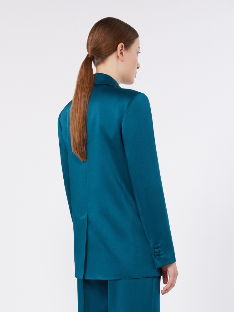 Double-breasted envers satin blazer - OIL - 3