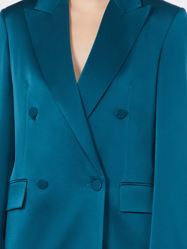 Double-breasted envers satin blazer - OIL - 4