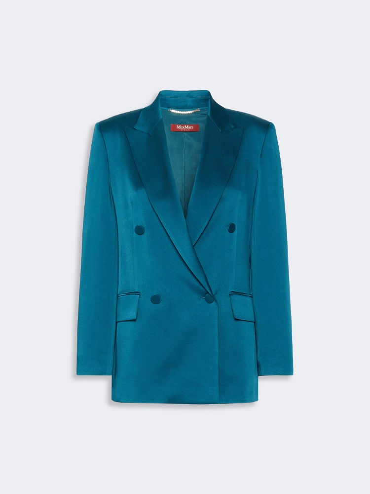 Double-breasted envers satin blazer - OIL