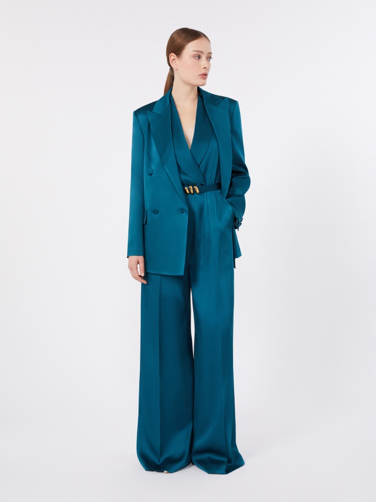 Double-breasted envers satin blazer - OIL - 1