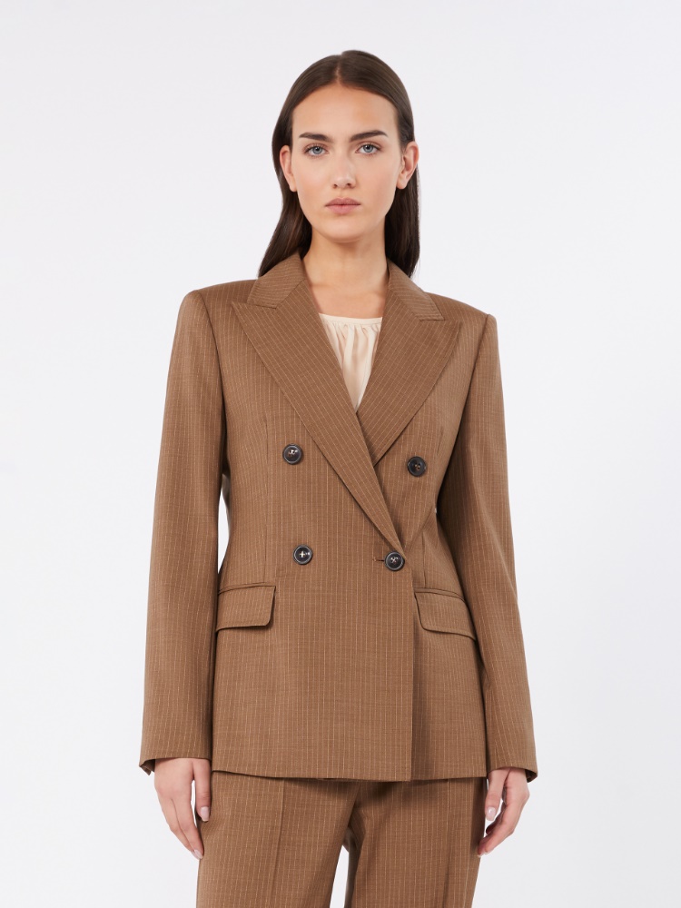 Plain-weave wool double-breasted jacket - CAMEL - 2