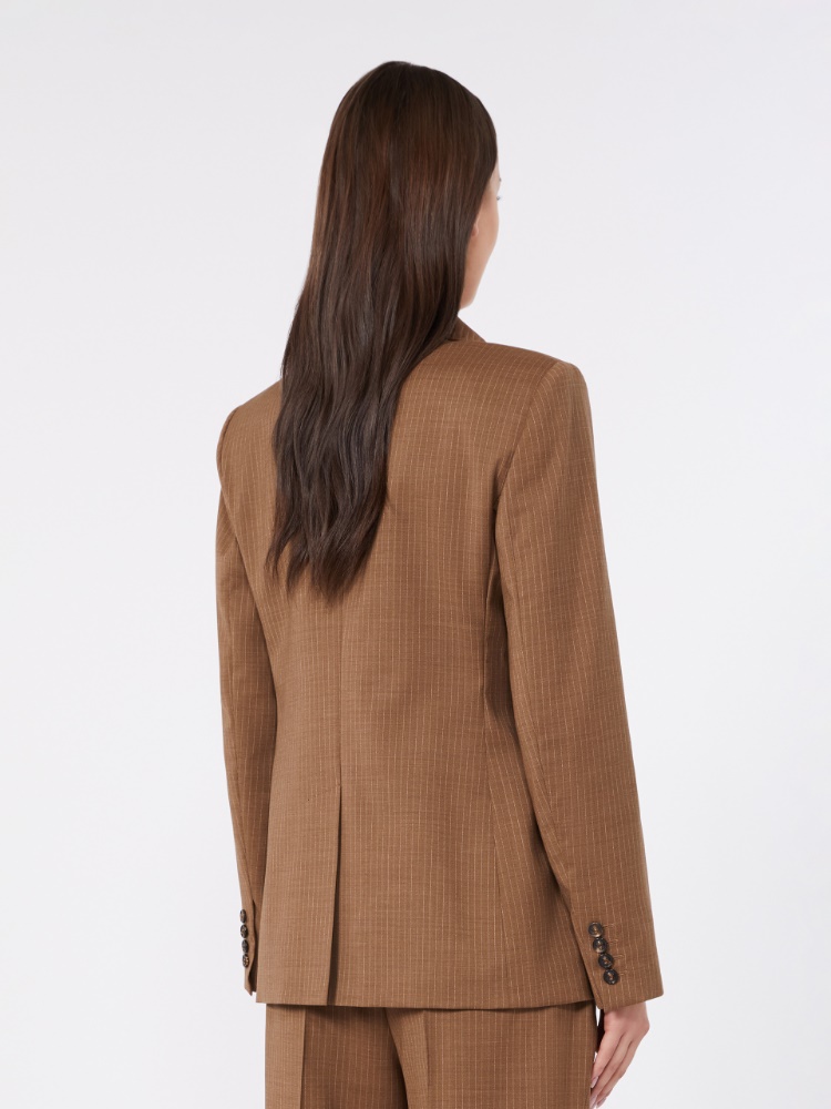 Plain-weave wool double-breasted jacket - CAMEL - 3