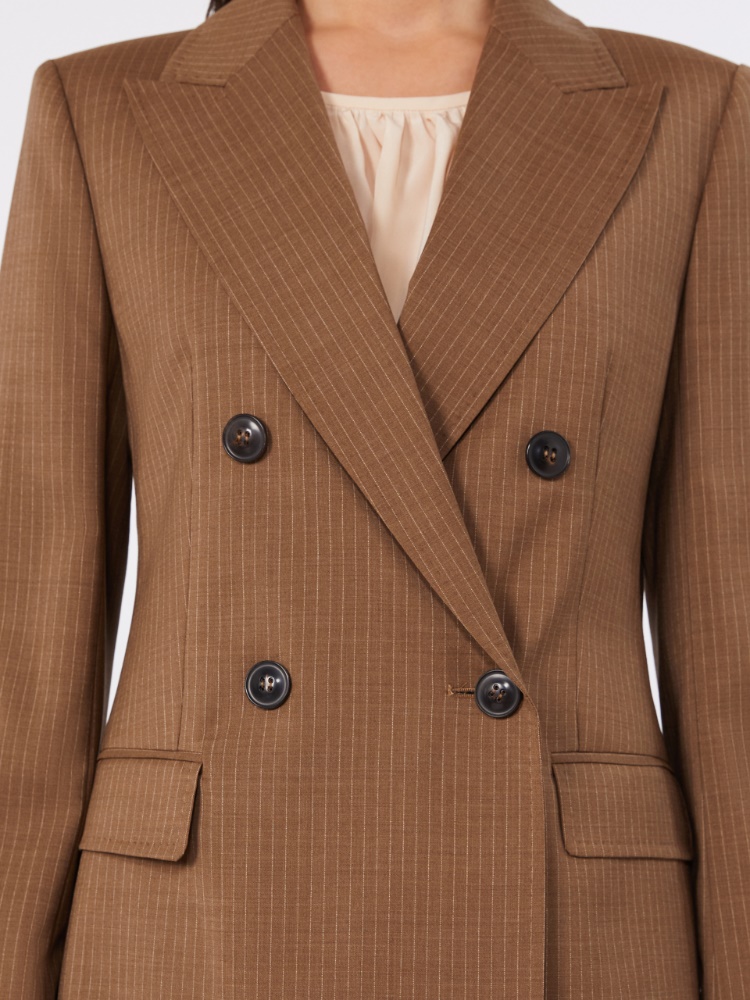Plain-weave wool double-breasted jacket - CAMEL - 4