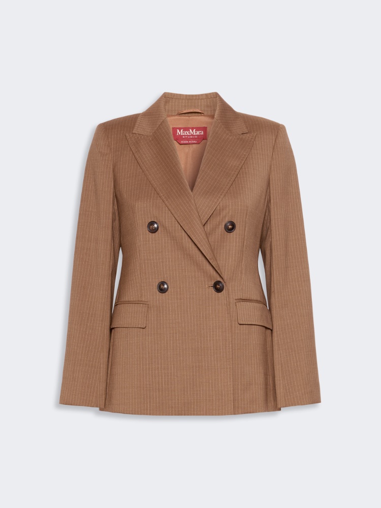 Plain-weave wool double-breasted jacket - CAMEL - 5