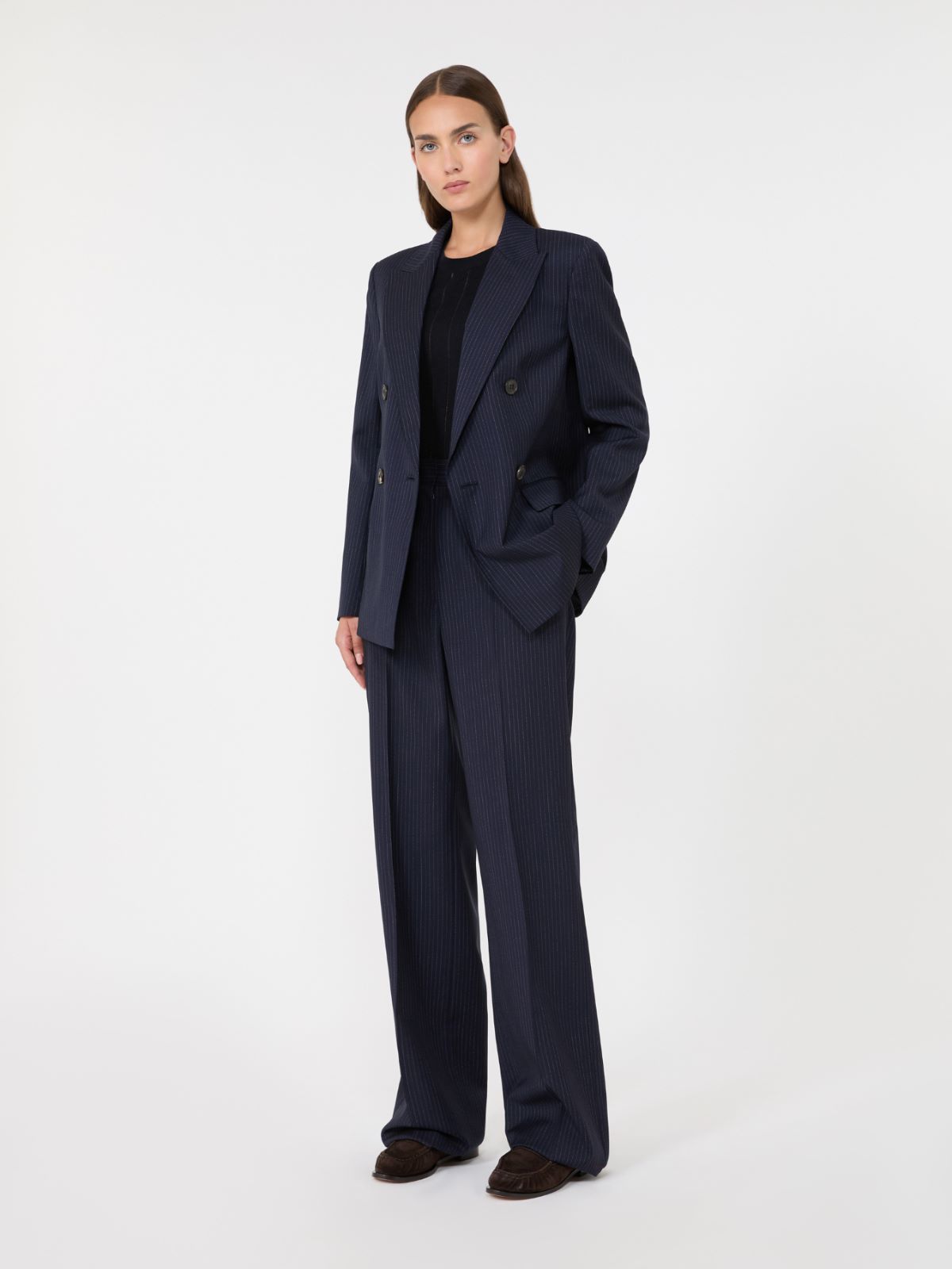 Plain-weave wool double-breasted jacket + NAVY - Max Mara