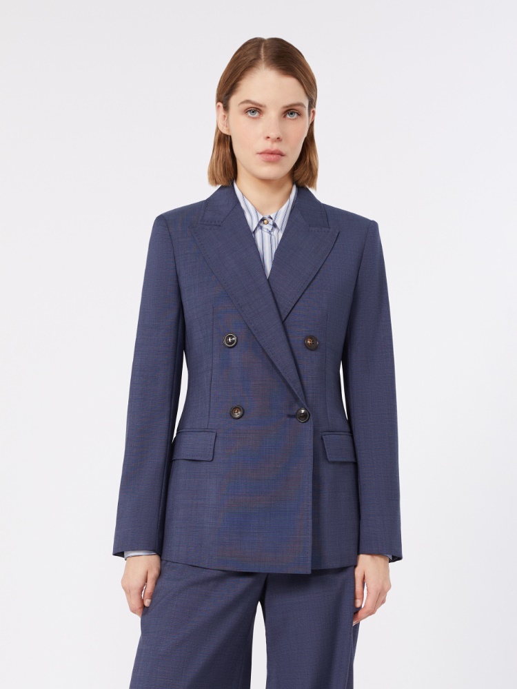 Plain-weave wool double-breasted jacket - ULTRAMARINE - 2