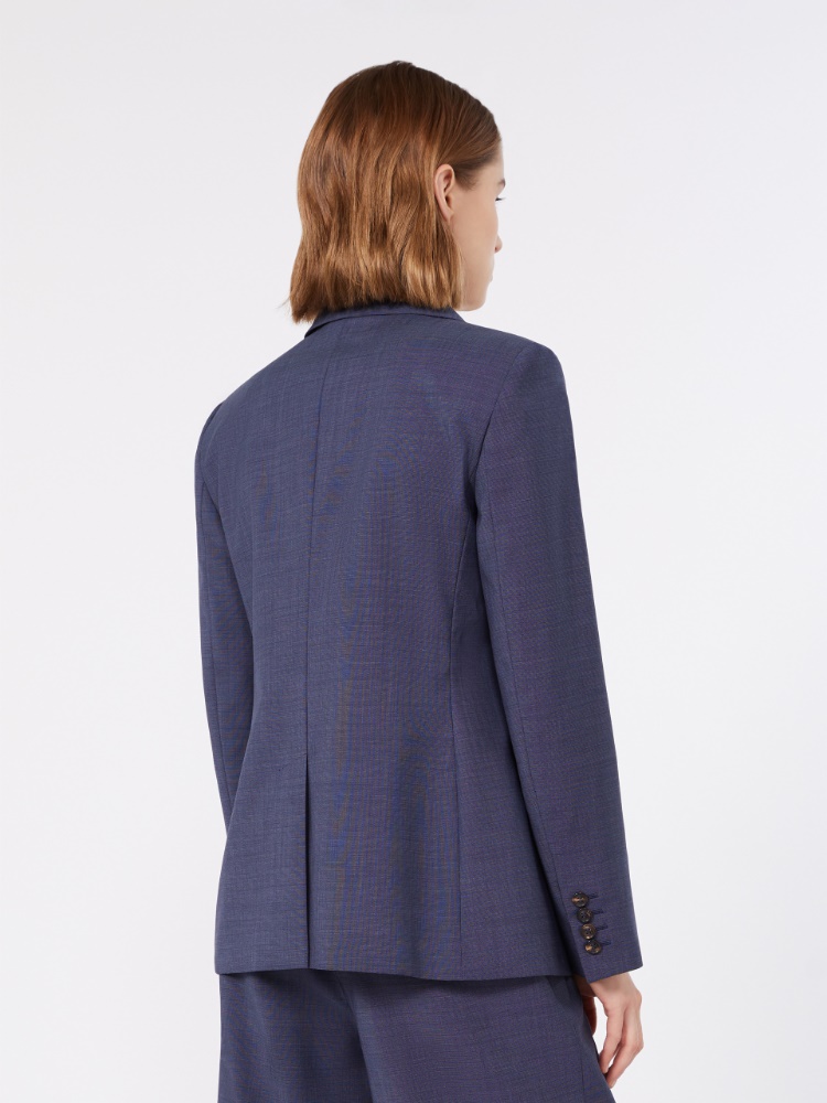 Plain-weave wool double-breasted jacket - ULTRAMARINE - 3
