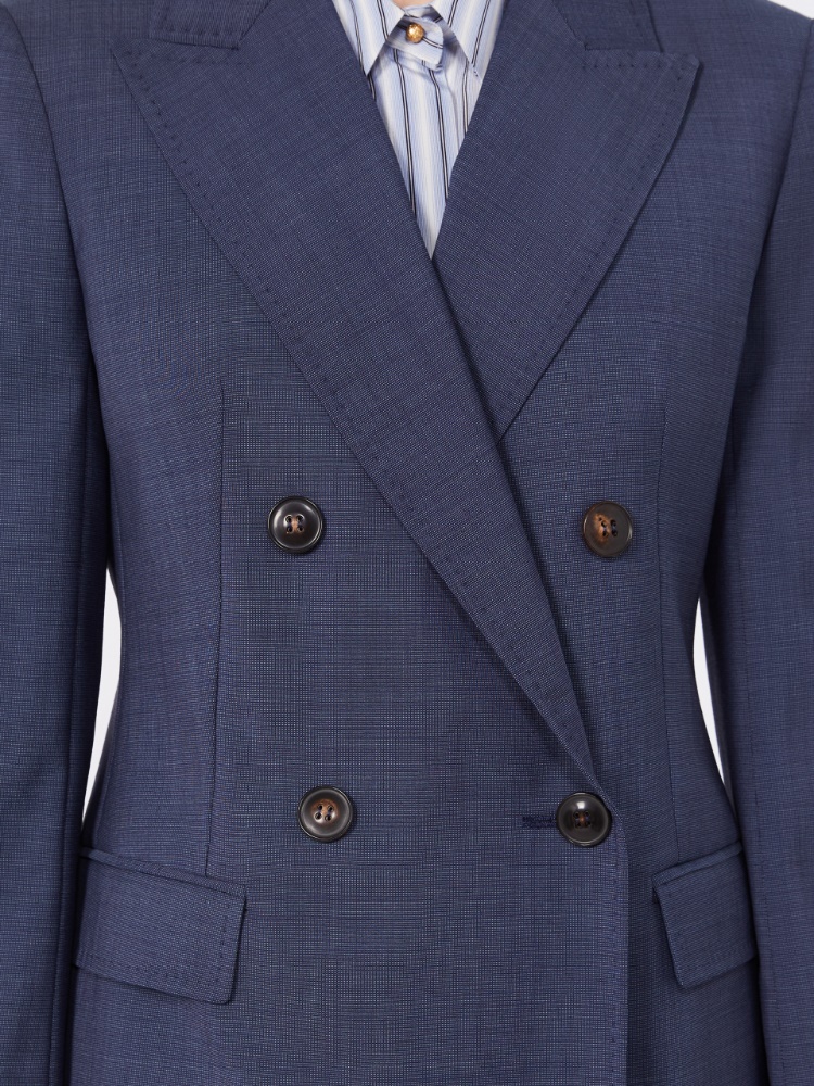 Plain-weave wool double-breasted jacket - ULTRAMARINE - 4