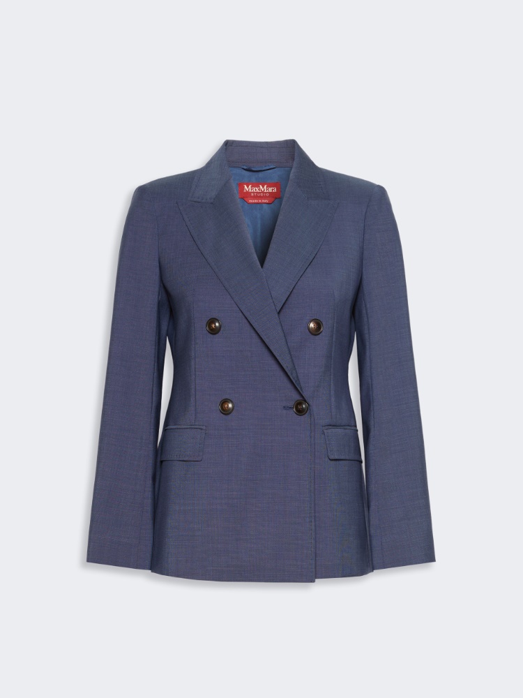 Plain-weave wool double-breasted jacket - ULTRAMARINE - 5