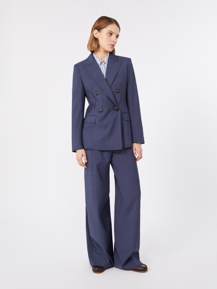 Plain-weave wool double-breasted jacket - ULTRAMARINE