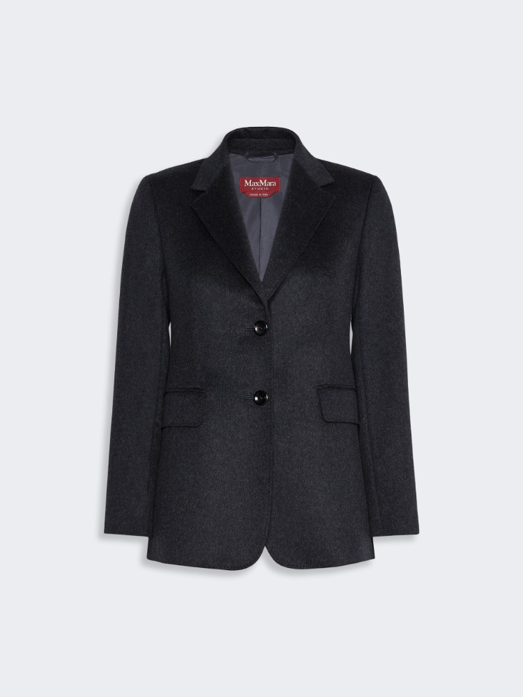 Single-breasted wool broadcloth blazer - DARK GREY