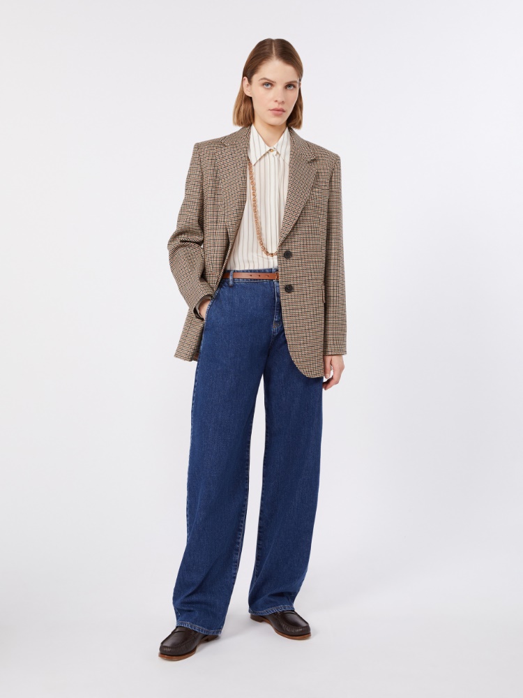 Single-breasted blazer in yarn-dyed wool - BLACK