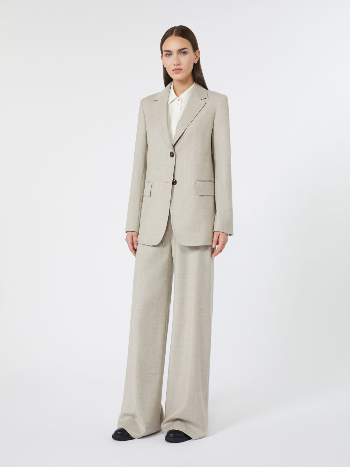 Single-breasted wool flannel blazer - BEIGE