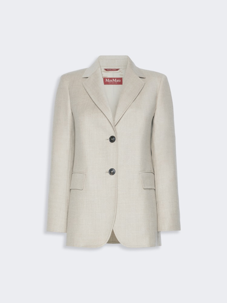 Single-breasted wool flannel blazer - BEIGE