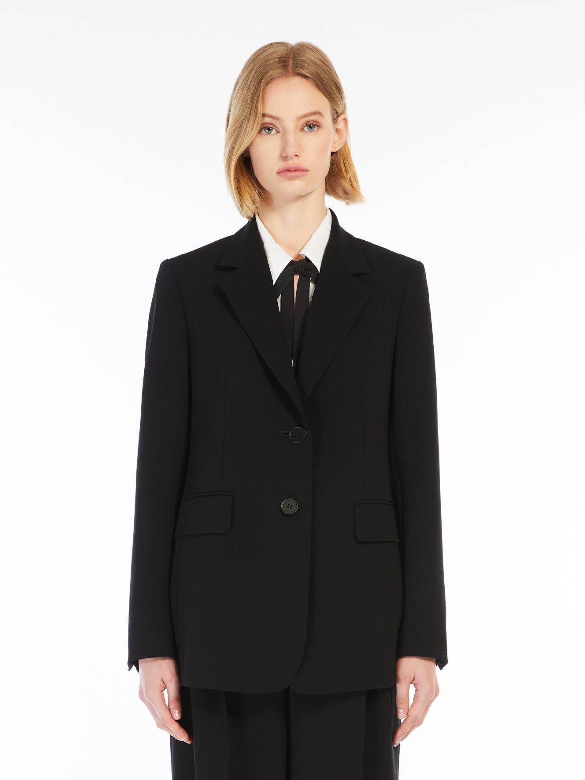 Single-breasted cady blazer - BLACK - 2