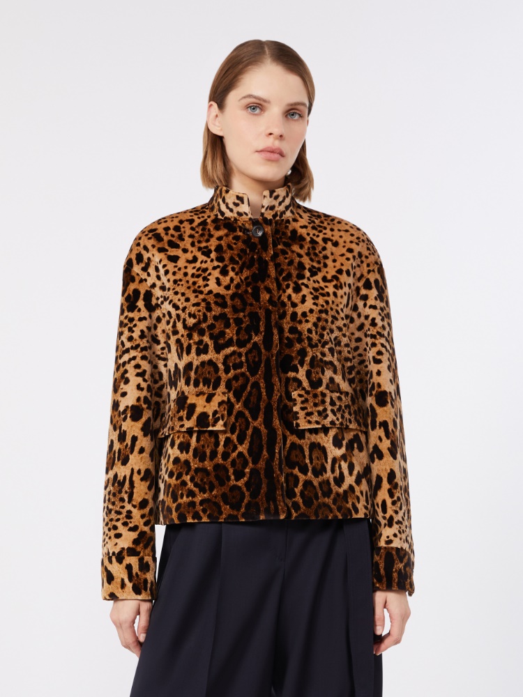 Boxy jacket in smooth printed velvet - BROWN - 2