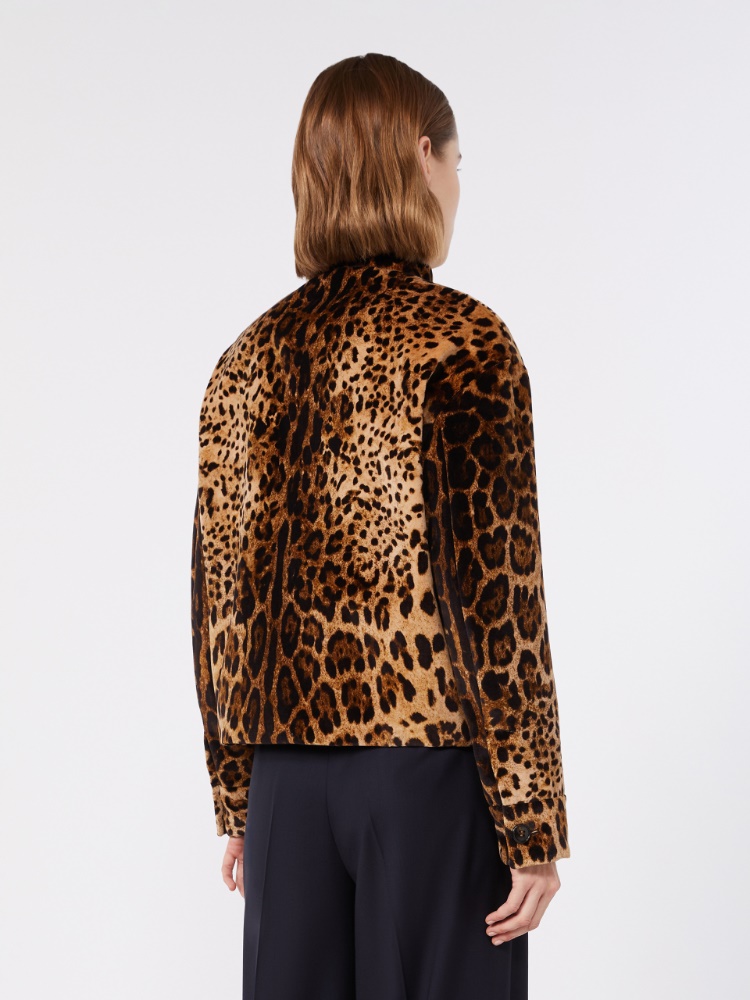 Boxy jacket in smooth printed velvet - BROWN - 3