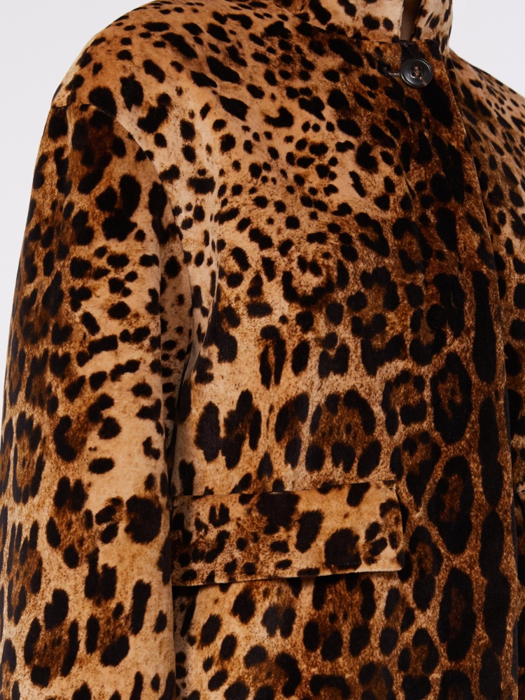 Boxy jacket in smooth printed velvet - BROWN - 4