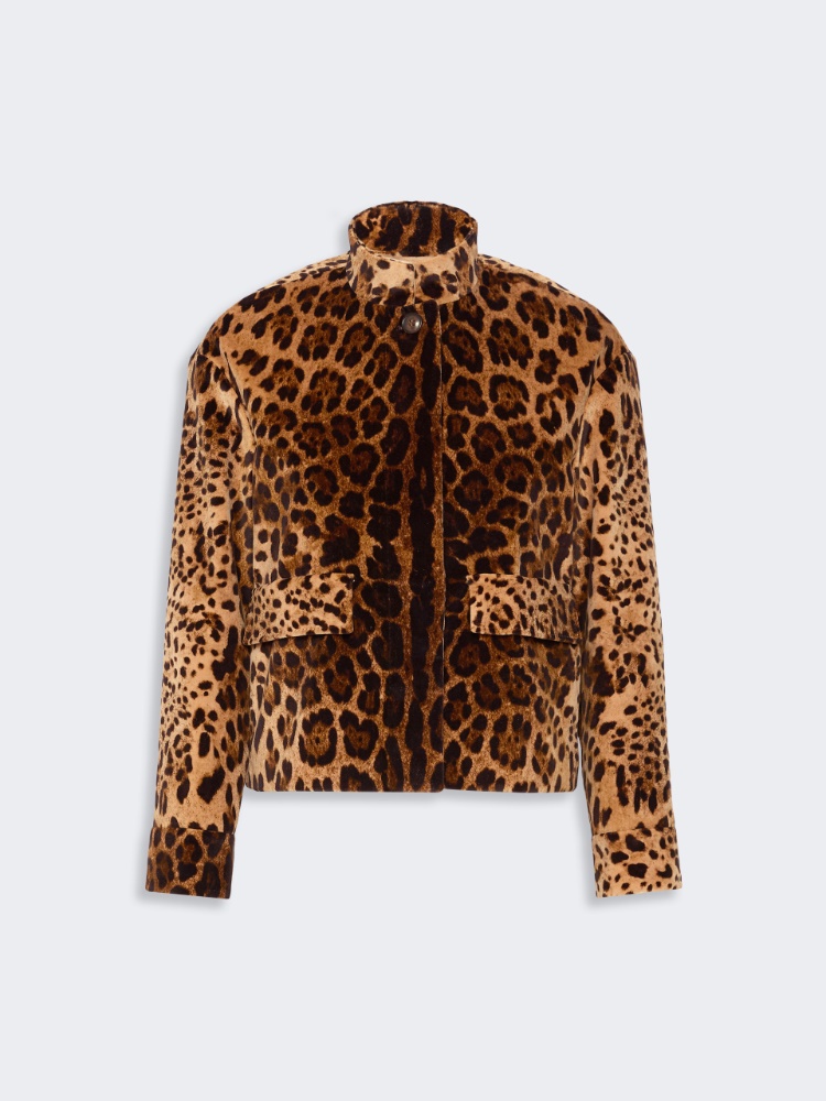 Boxy jacket in smooth printed velvet - BROWN - 5