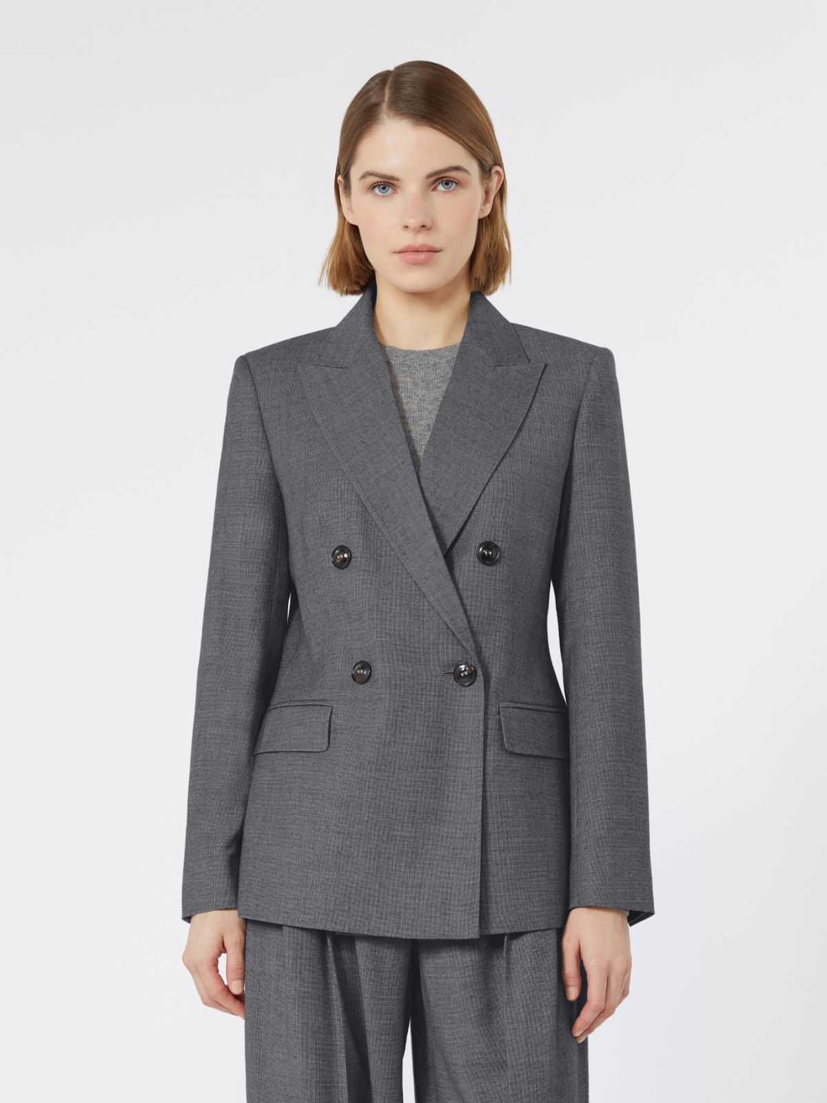 Double-breasted wool flannel blazer - DARK GREY - Max Mara - 2