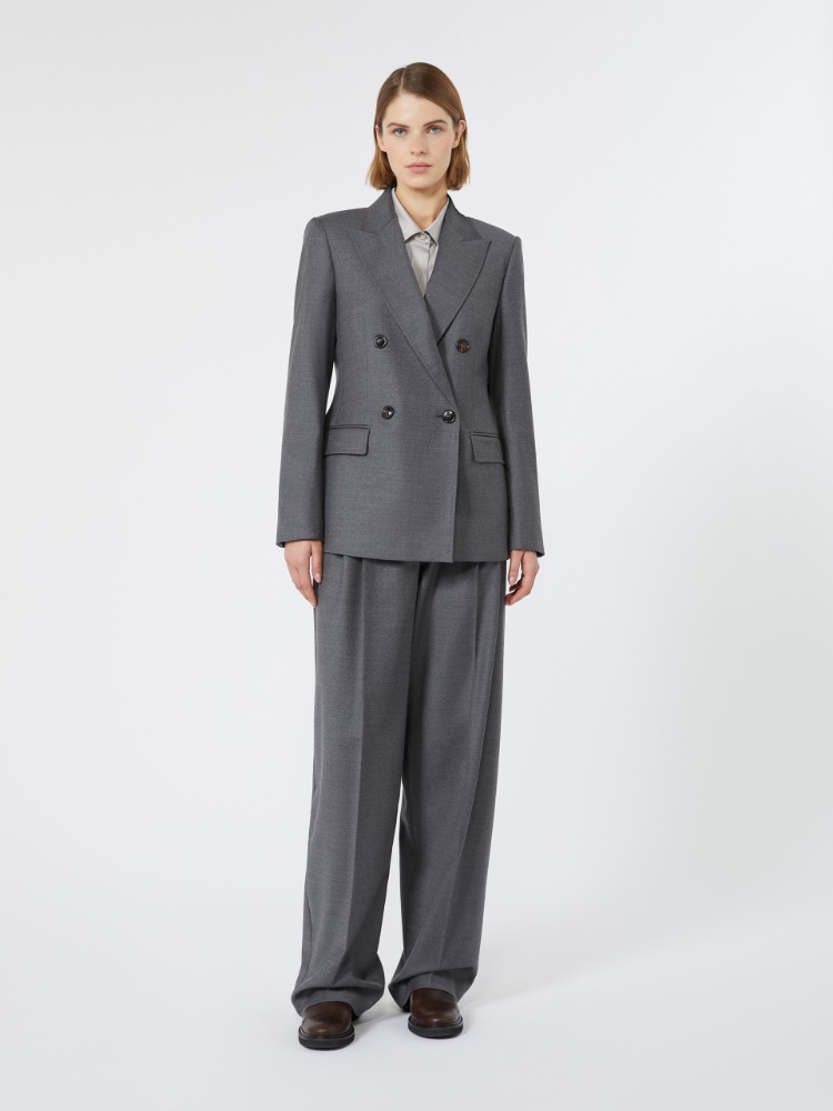 Double-breasted wool flannel blazer - DARK GREY