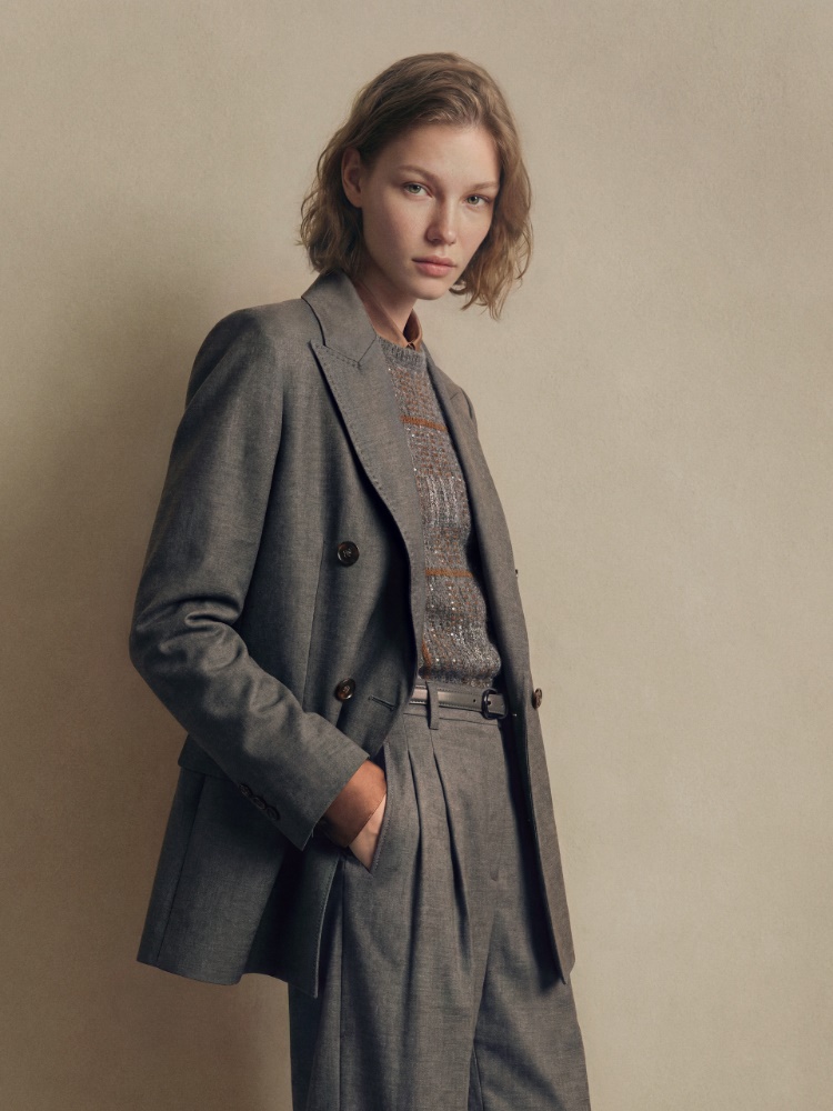 Double-breasted wool flannel blazer + DARK GREY - Max Mara