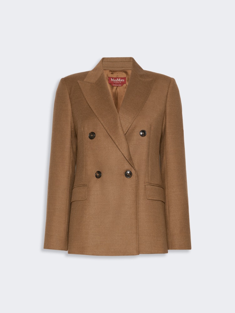 Double-breasted wool flannel blazer - TOBACCO