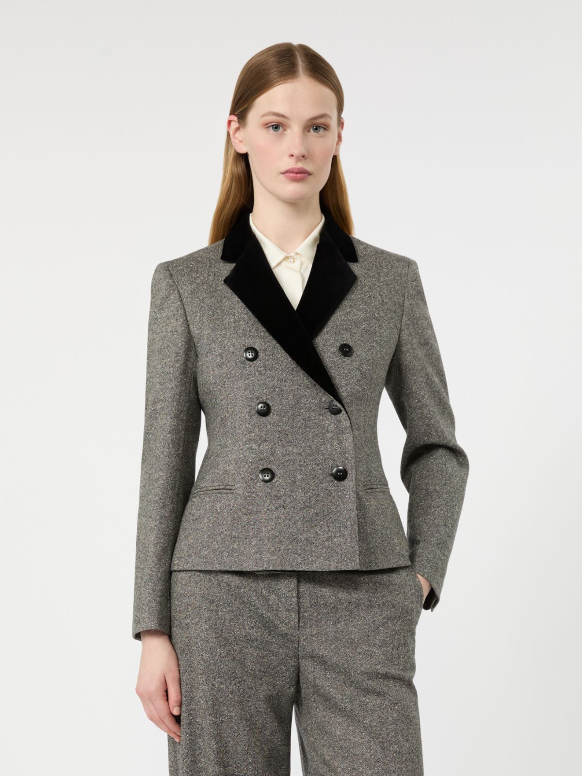 Wool and silk blend double-breasted jacket - WHITE BLACK - Max Mara - 2