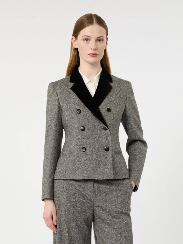 Wool and silk blend double-breasted jacket - WHITE BLACK - Max Mara - 2