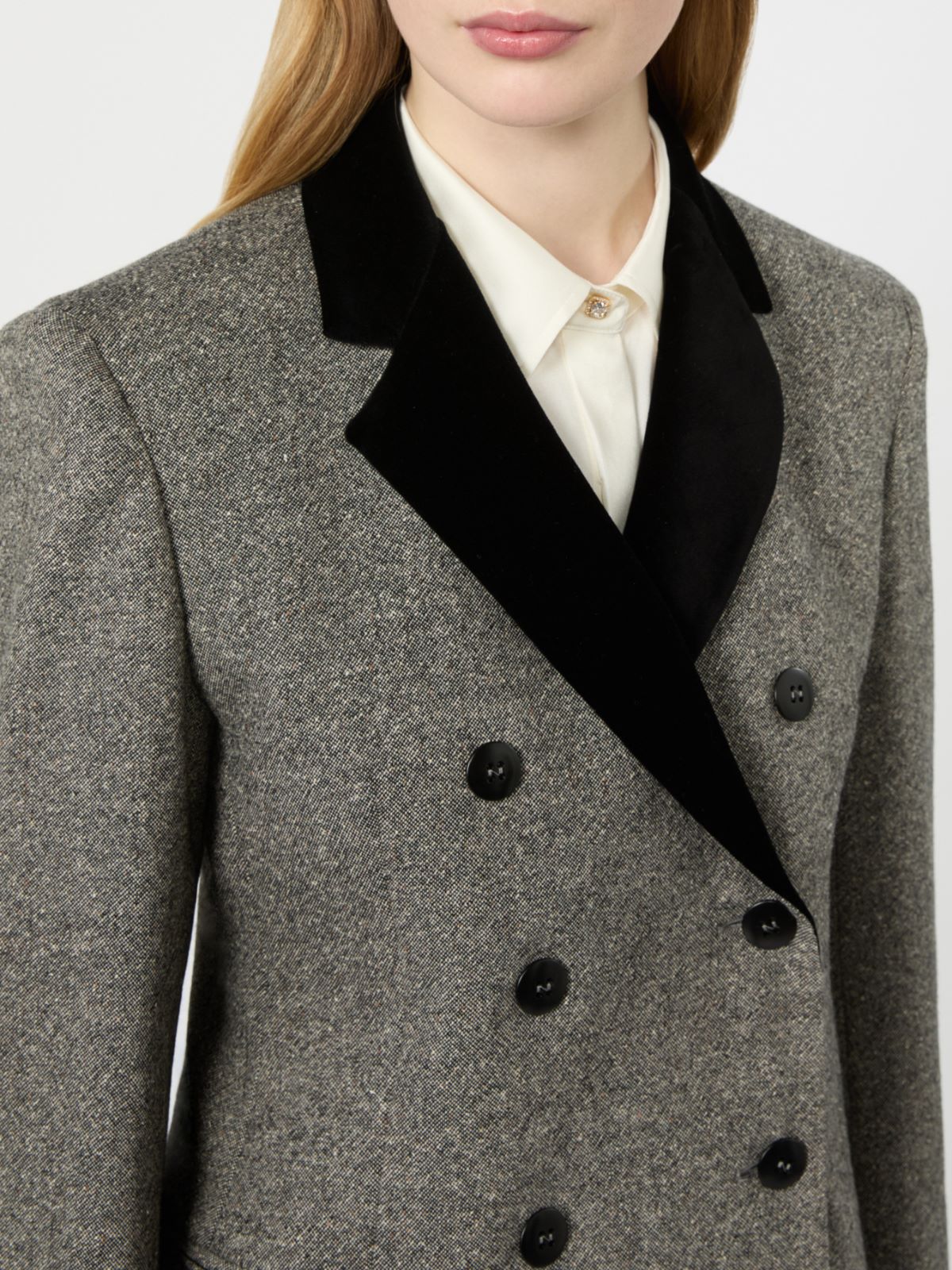 Wool and silk blend double-breasted jacket - WHITE BLACK - Max Mara - 4