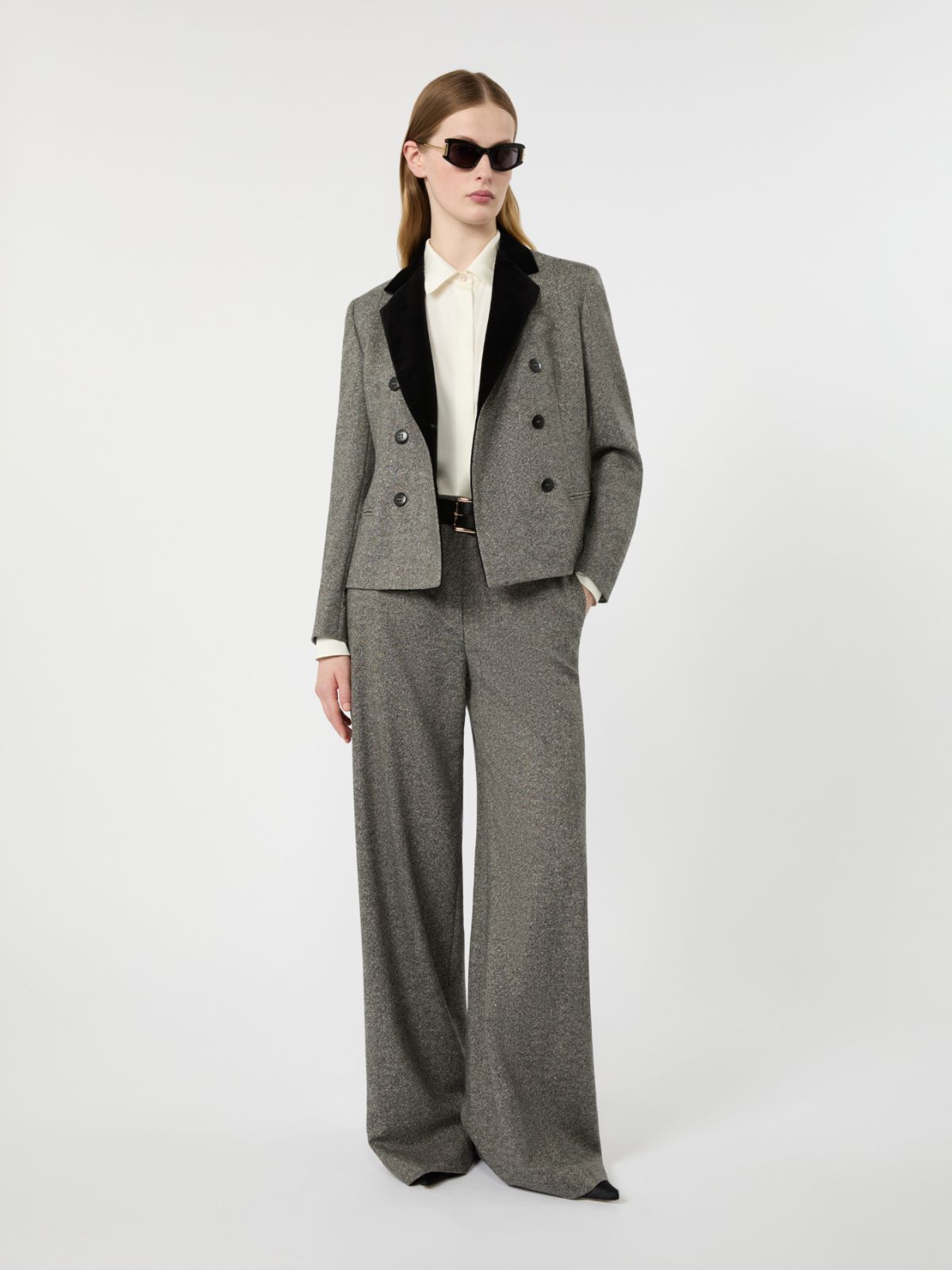Wool and silk blend double-breasted jacket - WHITE BLACK