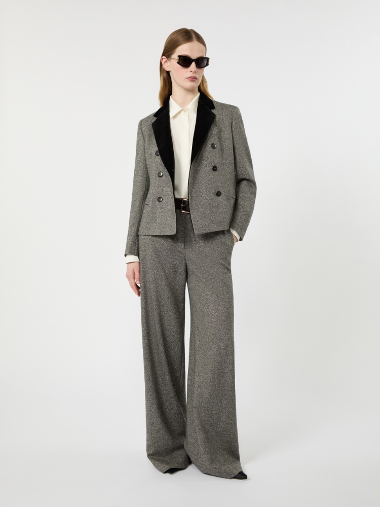 Wool and silk blend double-breasted jacket - WHITE BLACK