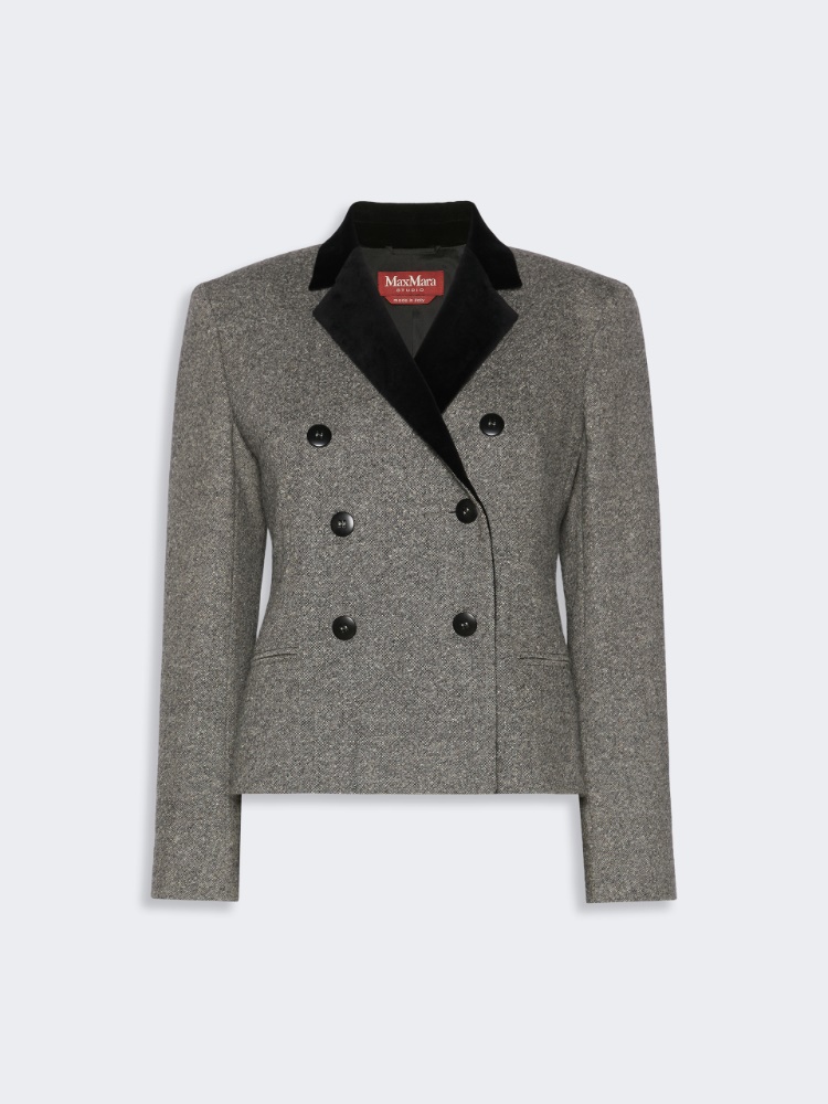 Wool and silk blend double-breasted jacket - WHITE BLACK