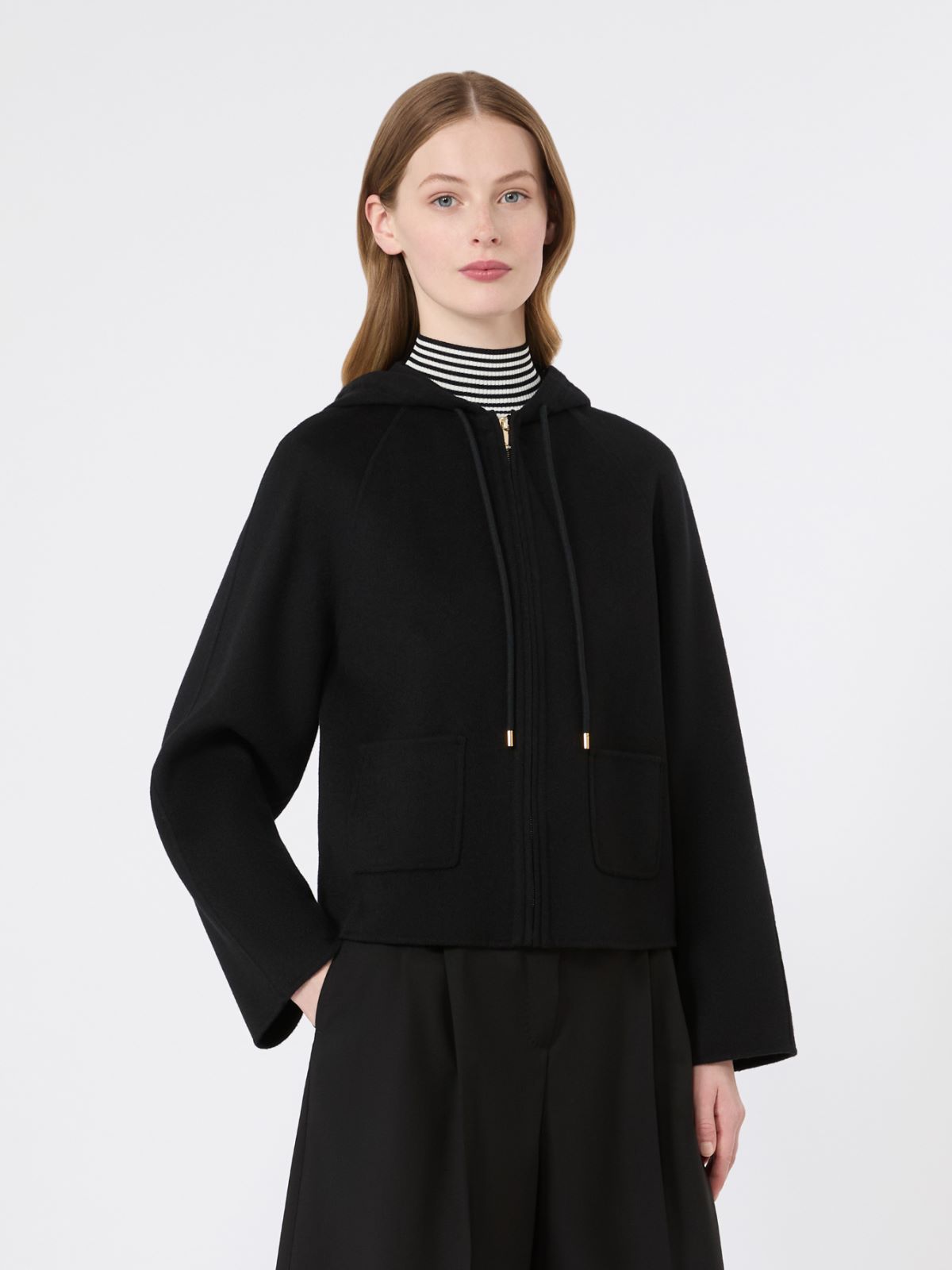 Abrigo corto de lana, cachemira y seda con capucha - NEGRO - Max Mara - 2