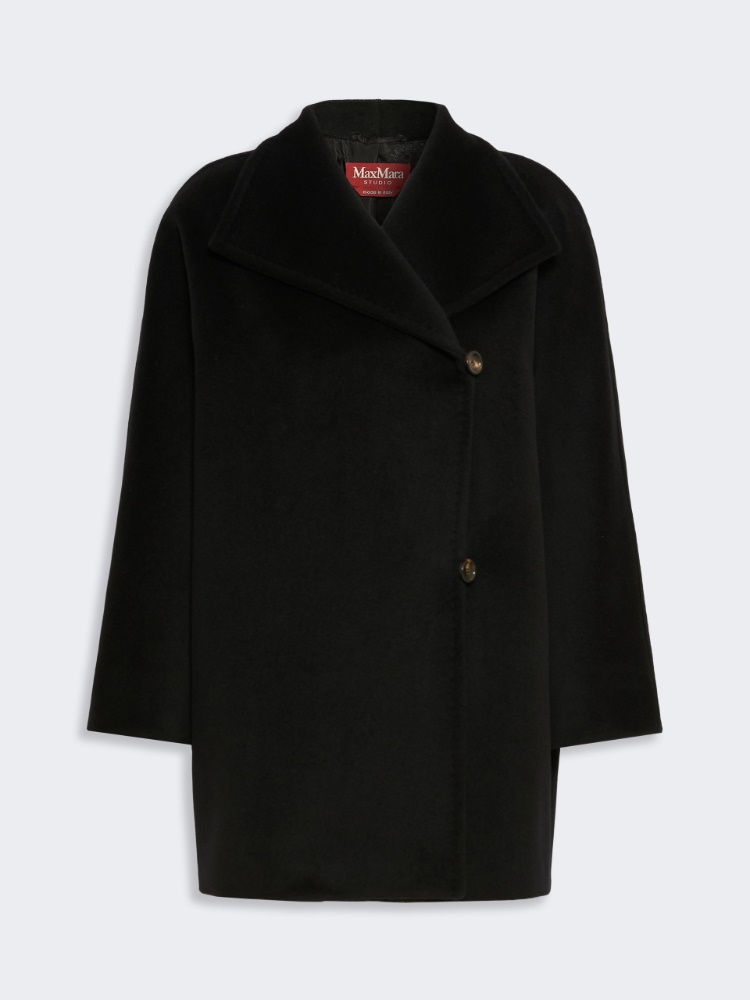 Cocoon-fit wool coat - BLACK
