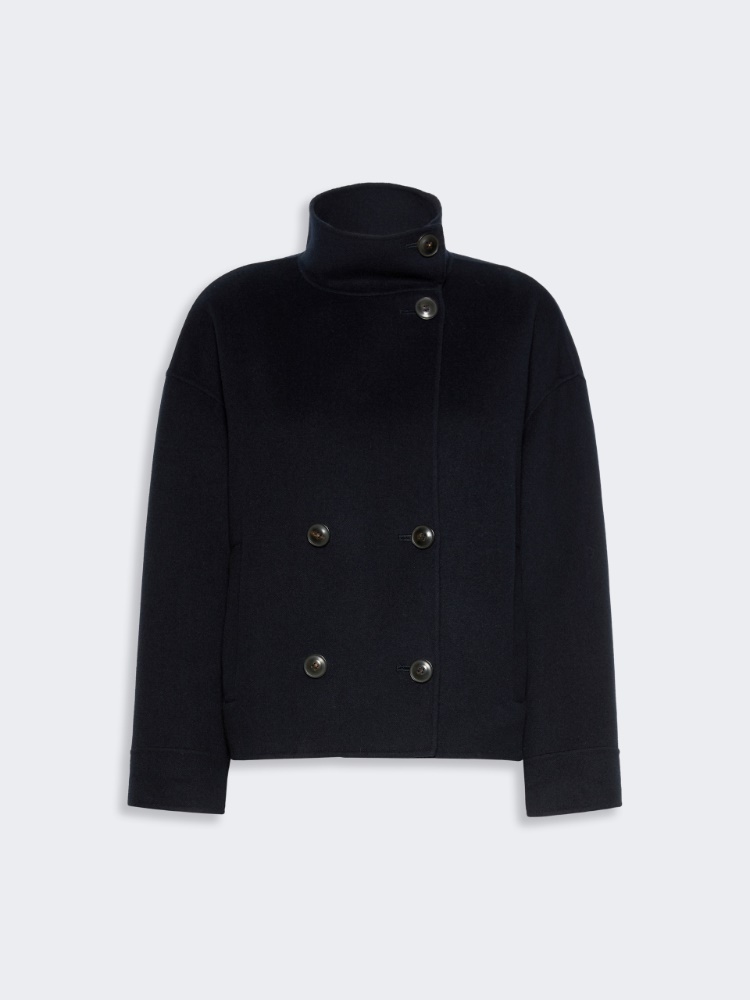 Double wool, cashmere and silk pea coat - NAVY