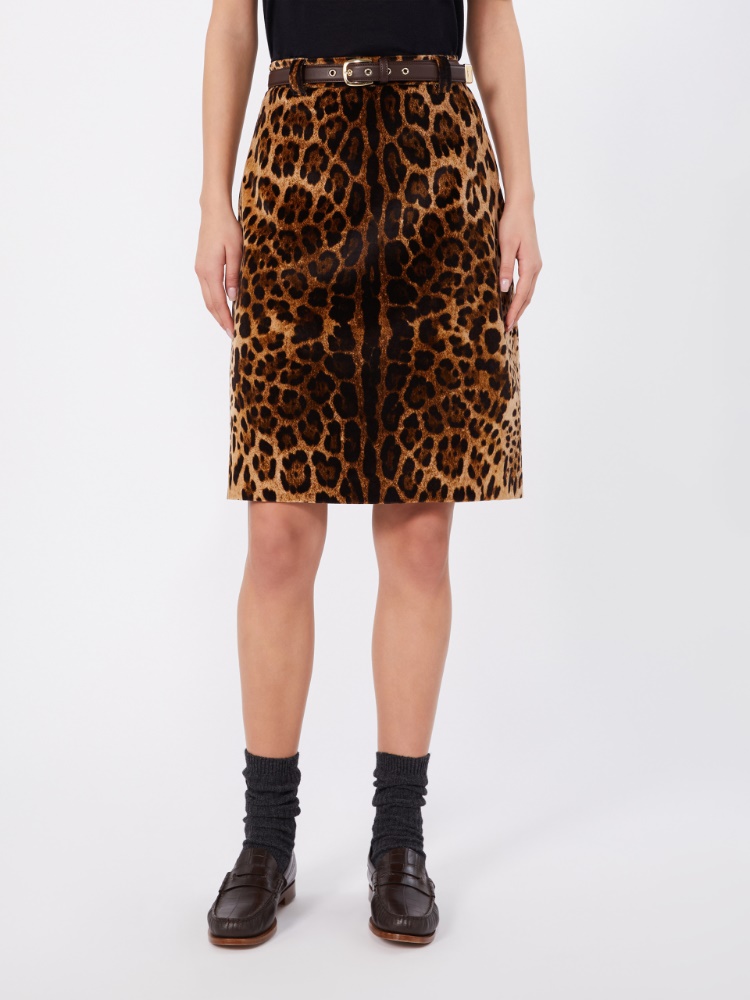 Flared printed velvet mini skirt - BROWN - 2