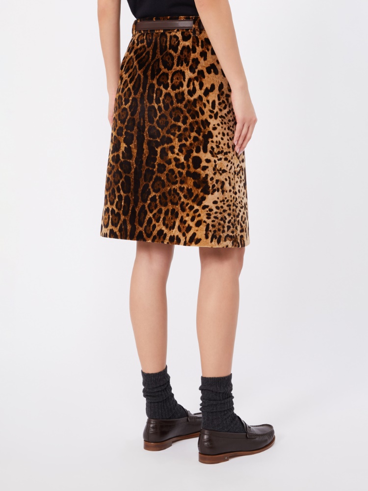 Flared printed velvet mini skirt - BROWN - 3
