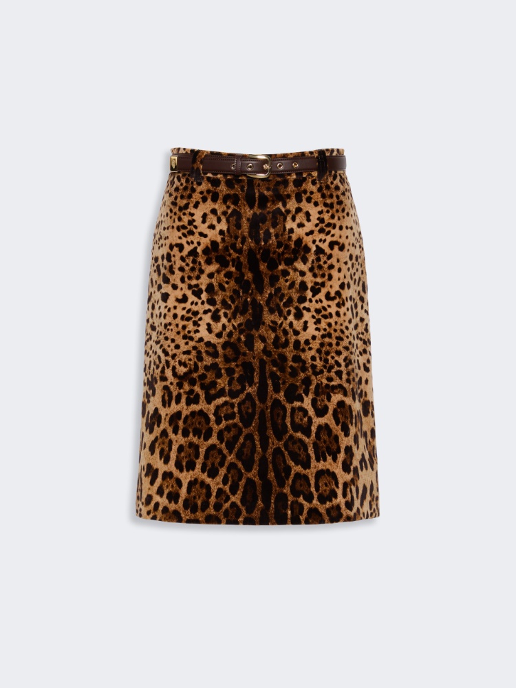 Flared printed velvet mini skirt - BROWN - 5
