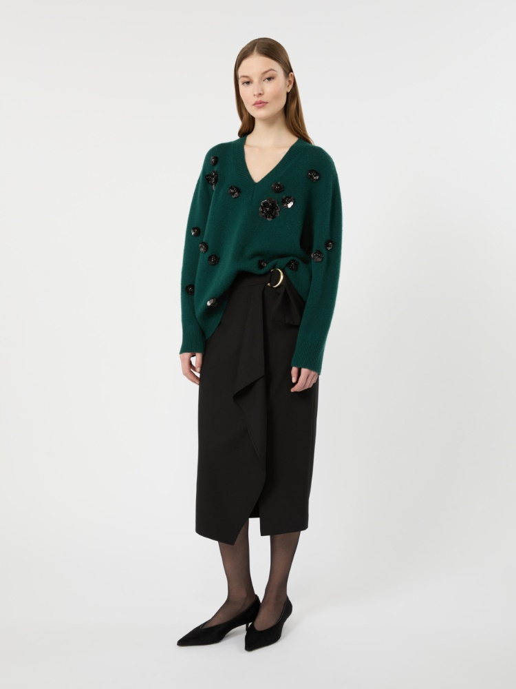 Stretch wool twill skirt - BLACK