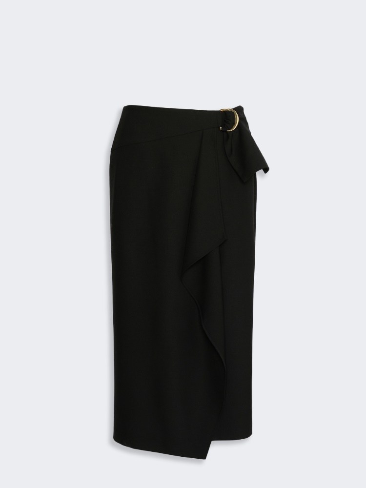 Stretch wool twill skirt - BLACK