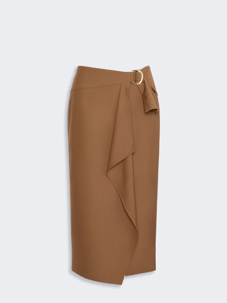 Stretch wool twill skirt - TOBACCO