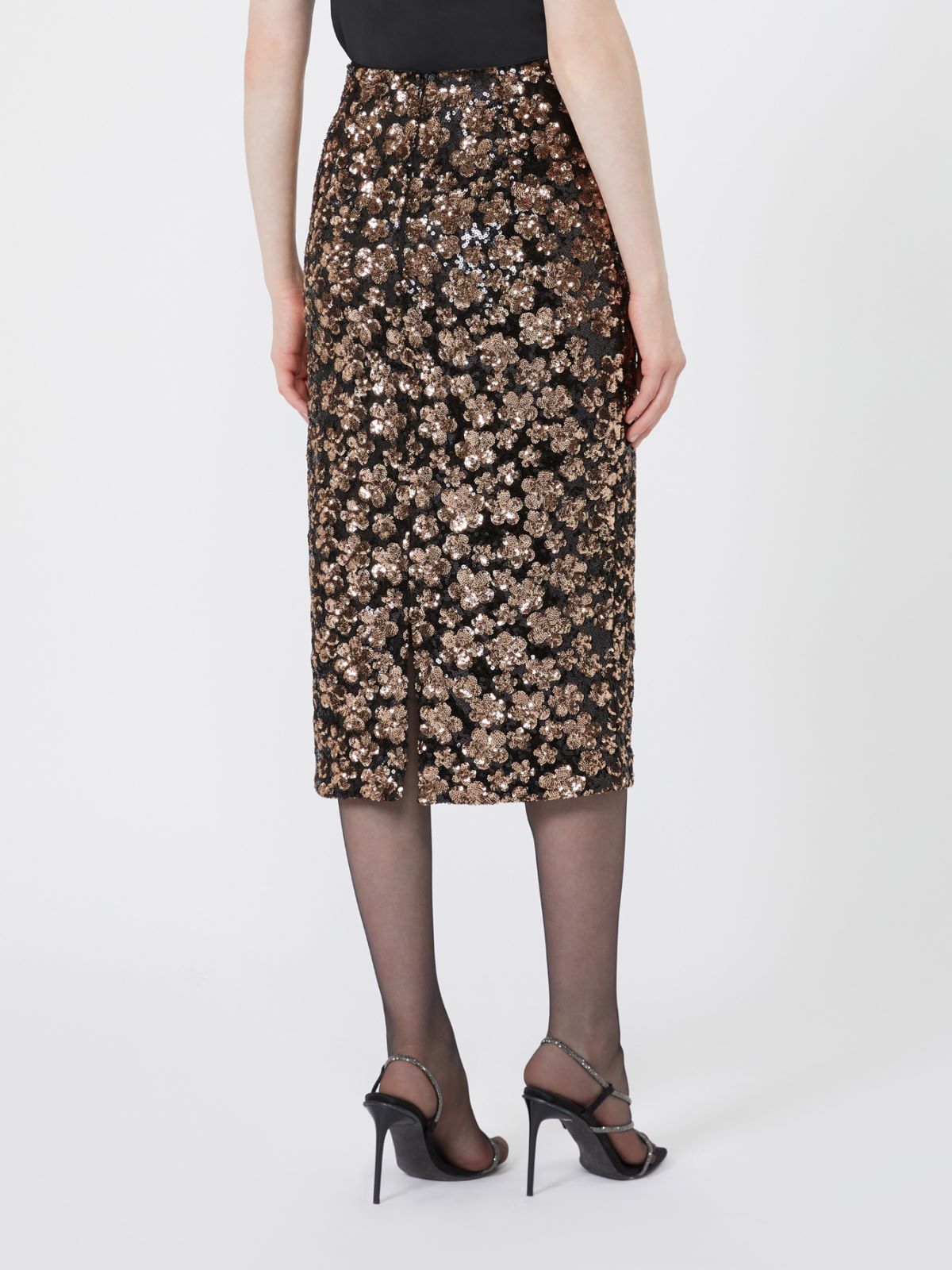 Sequinned and embroidered tulle pencil skirt - BRONZE - Max Mara - 3