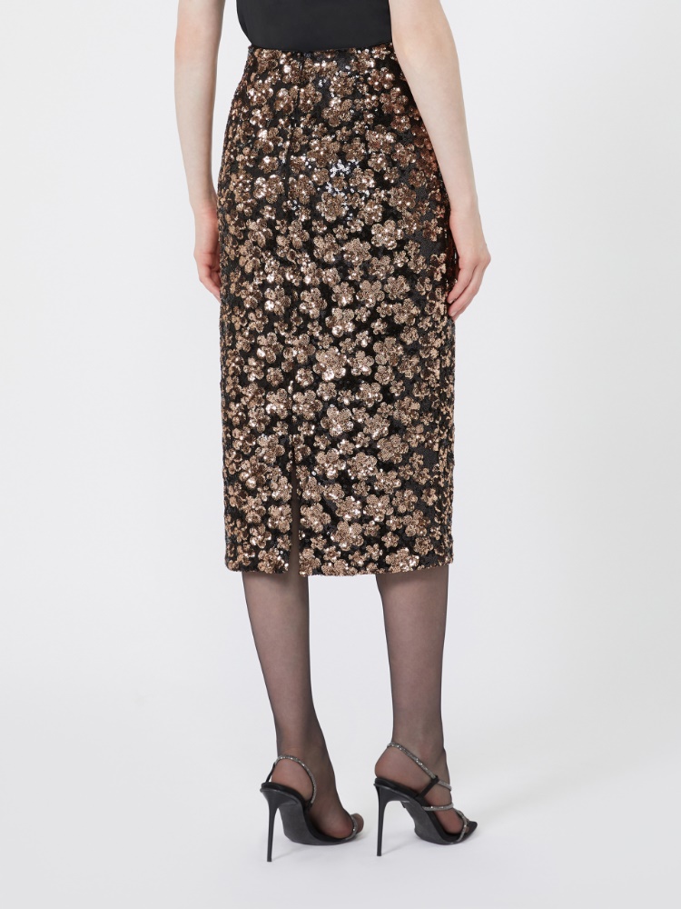 Sequinned and embroidered tulle pencil skirt - BRONZE - Max Mara - 3