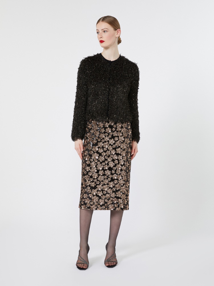 Sequinned and embroidered tulle pencil skirt - BRONZE