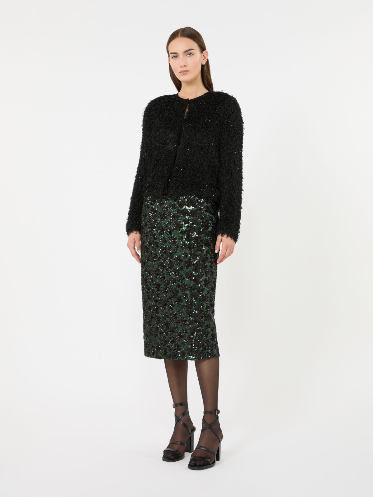 Sequinned and embroidered tulle pencil skirt + GREEN - Max Mara